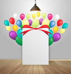 Vector mock up poster in interior background with balloons