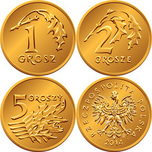 Set Polish Money One, Two And Five Groszy Coin