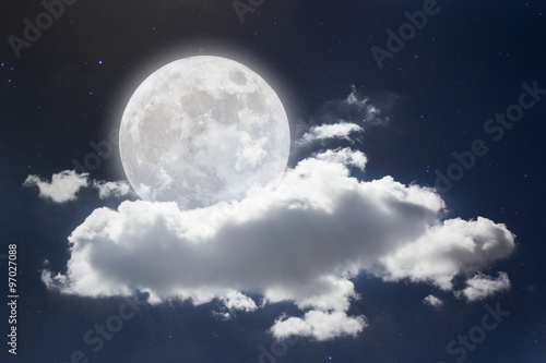 Peaceful Background Night Sky With Full Moon Stars Beautiful