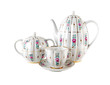 Porcelain teapot, teacup with saucer and sugar-bowl isolated over white 