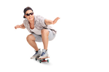 Poster - Young joyful skater riding a skateboard