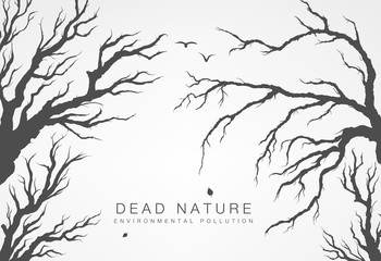 dried tree branches with birds and leaves