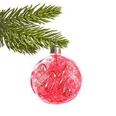 Wall Mural - 2016 on a red christmas ball hanging from a branch isolated on white