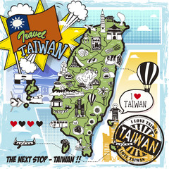 Wall Mural - Taiwan travel map in comic style