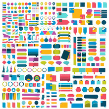 Mega Set Of Infographics Flat Design Elements, Schemes, Charts, Buttons, Speech Bubbles, Stickers. Vector Illustration.