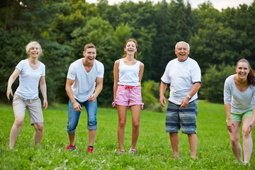 happy family on a lawn