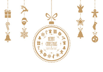 Wall Mural - christmas bauble ornaments gold isolated background