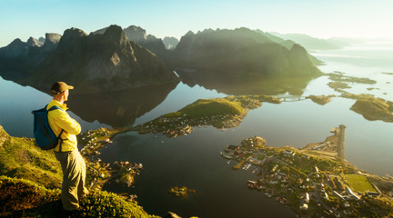 Wall Mural - man hiking in Norway