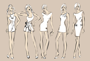 Wall Mural - Fashion models in sketch style