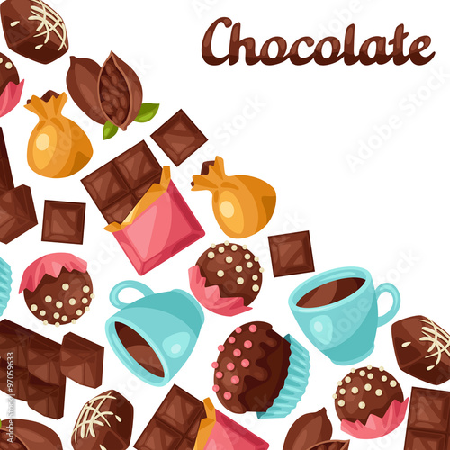 Plakat na zamówienie Chocolate background with various tasty sweets and candies