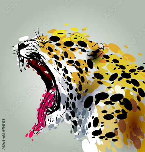 Naklejka - mata magnetyczna na lodówkę Wektorowa ilustracja ryczącego jaguara