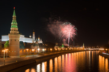 Festive fireworks over the Moscow Kremlin, Russia