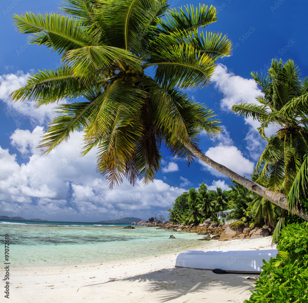 Wall Murals Anse La Blague beach at Praslin island, Seychelles. - Nikkel Art