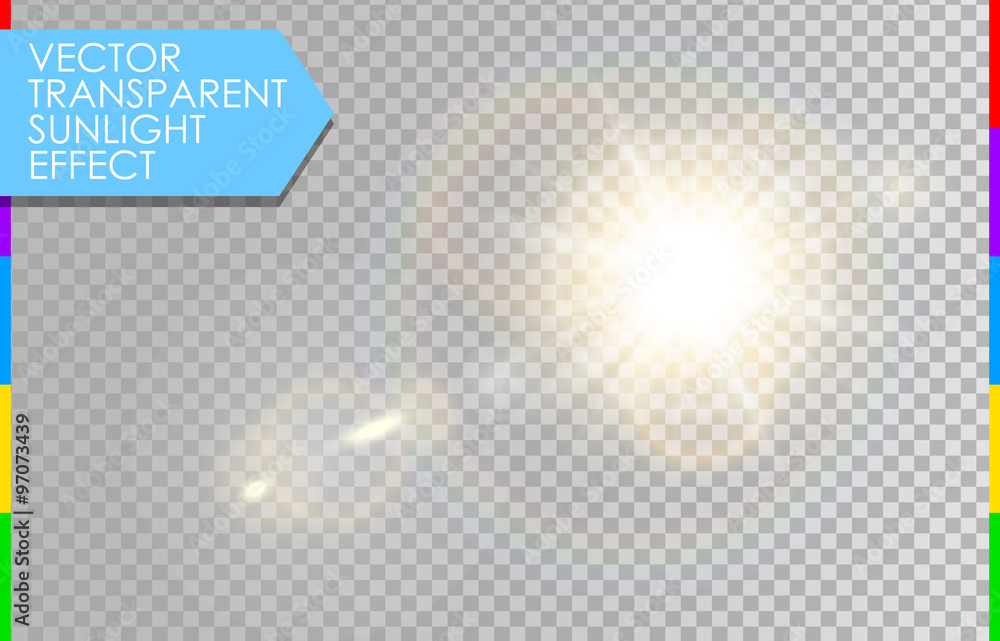 Vector transparent sunlight special lens flare light effect. Sun with rays and spotlight - obrazy, fototapety, plakaty 