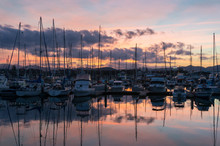 Coffs Harbour Bay With Yachts, Boats At Dusk