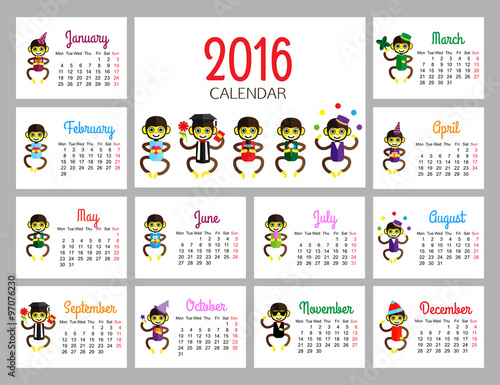 Desk Calendar Vector Print Template With Funny Monkeys Wearing