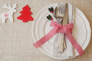 Wall Mural - Christmas copy space background with white and red bells, vintage tone
