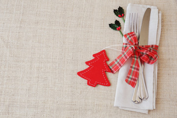 Wall Mural - Christmas copy space background with white and red bells, vintage tone