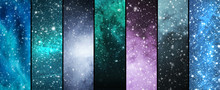 Blizzard, Snowflakes, Universe And Stars. Winter Backgrounds Collection In A Christmas Style.