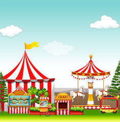 Wall Mural - Amusement park with many rides