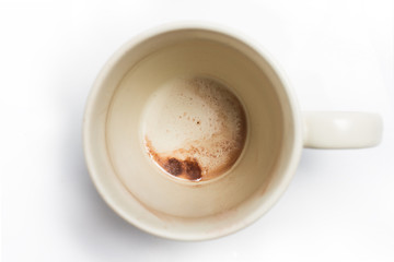 Used coffee cup isolated on white background