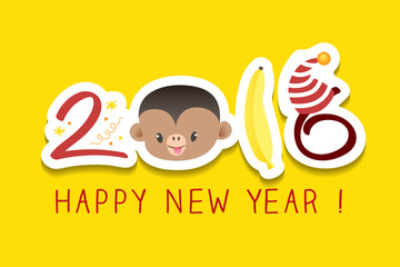 Wall Mural - 2016 new year greeting monkey zodiac symbol illustration