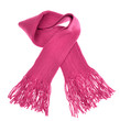 knitted pink scarf with fringe on white background