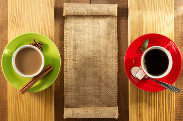 Sticker - cup of  coffee on wood