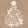 Christmas tree. Hand-drawn vector illustration on kraft background.
