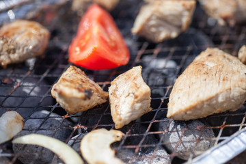  Cooking of a barbecue on a grill