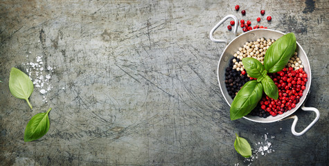 colourful dried pepper mix and basil