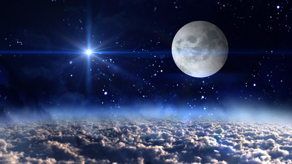 Wall Mural - moon planet with blue star cross