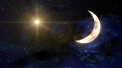 Wall Mural - moon with yellow star lens flare