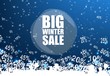 Big winter sale banner over blue background with discount