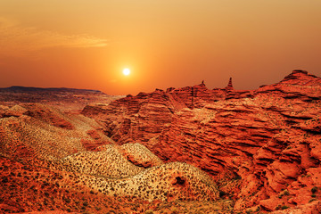 Wall Mural - sunrise,sunset skyline and landscape of red sandstone in zhangye