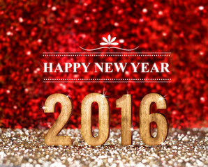 Poster - Happy New 2016 year in red and gold glitter background, Holiday concept design