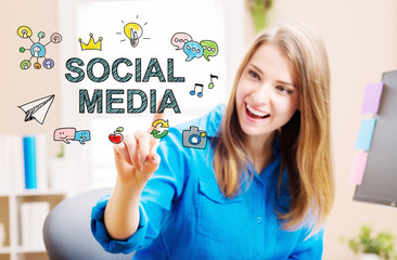 Wall Mural - Social Media concept with young woman