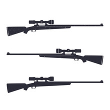 Hunting Rifle With Optical Sight, Sniper Rifle, Vector Illustration