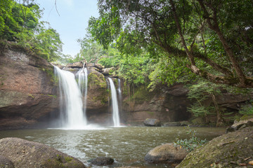 Natural water fall flare in the forest mountain.