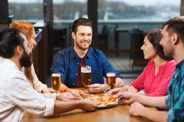 Sticker - friends eating pizza with beer at restaurant