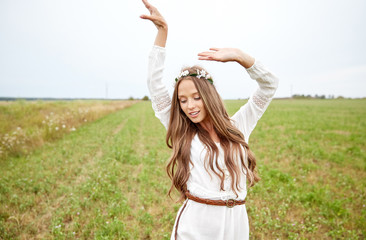 Sticker - smiling young hippie woman on cereal field