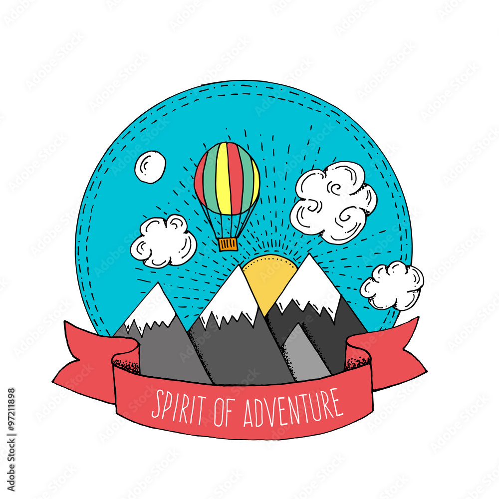 Cartoon Style Outdoor Adventure Hand Drawn Label Illustration Stock ...