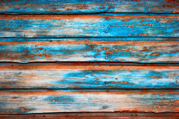 Wooden background made of old  blue planks