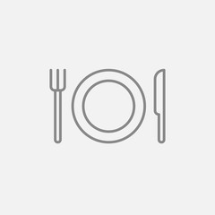 Sticker - Plate with cutlery line icon.