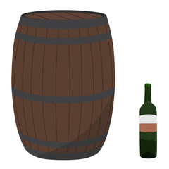 Wine barrel and bottle