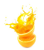 Fototapeta  - Orange juice splashes isolated on white