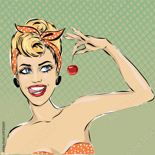 Naklejka na meble Pop Art illustration woman. Pin-up girl speech bubble. Fashion, sexy wife