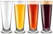 Beer glass in four color schemes for empty glass, lager beer, amber ale and stout. Photo-realistic vector illustration.