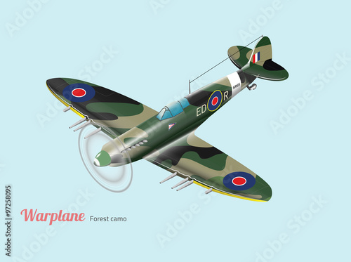 Fotografie, Obraz World war British warplane isometric vector in green camouflage