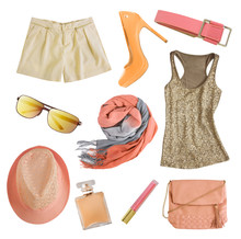 Soft Colors Female Clothes And Accessories Isolated.